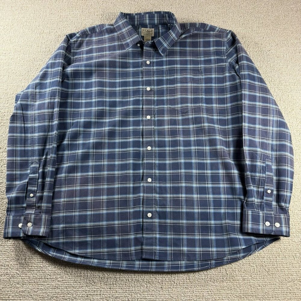 L.L. Bean Button Down Plaid Shirt Blue Men’s Size XXL - Picture 1 of 8